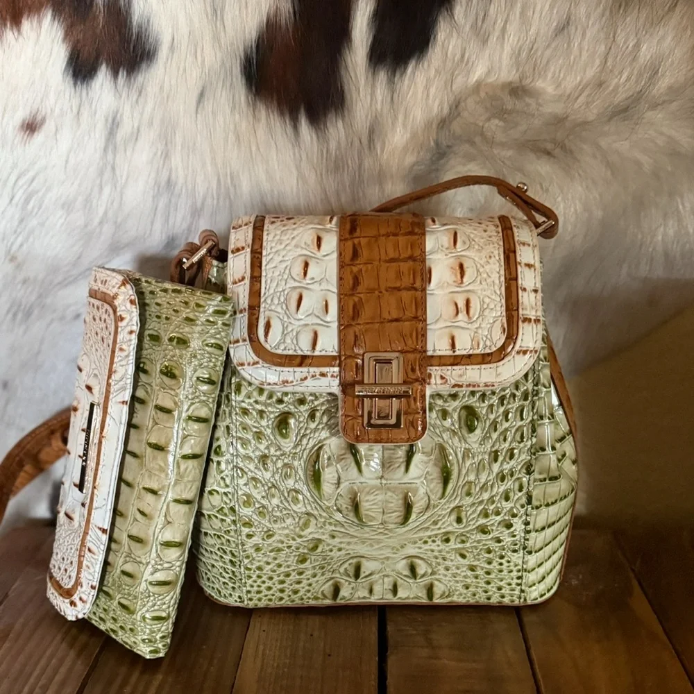 NWT SET ~ Brahmin Fern Williamette Green Margo with Cordelia Wallet - Picture 8 of 16